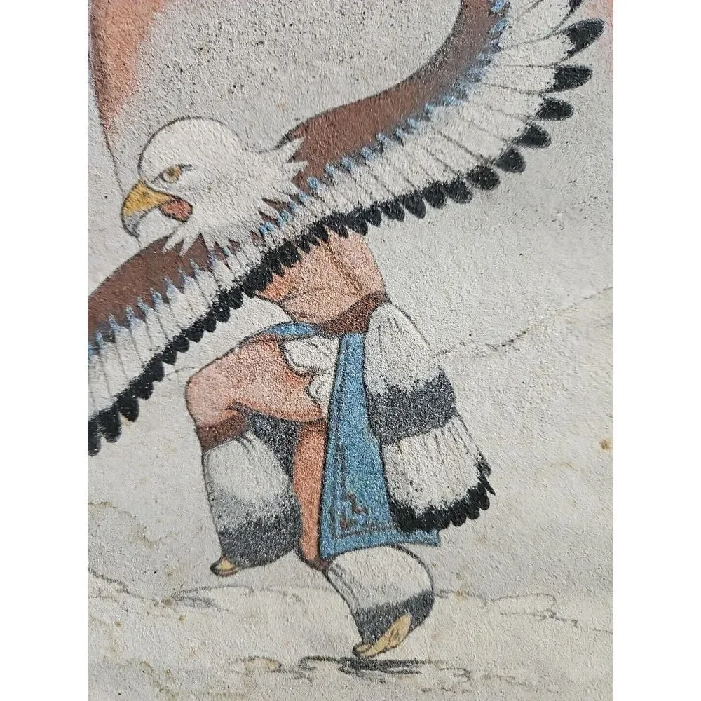 Native American Sand Painting EAGLE‎ DANCER Signed B. John OUTSIDER ART 14X11 - Picture 7 of 11